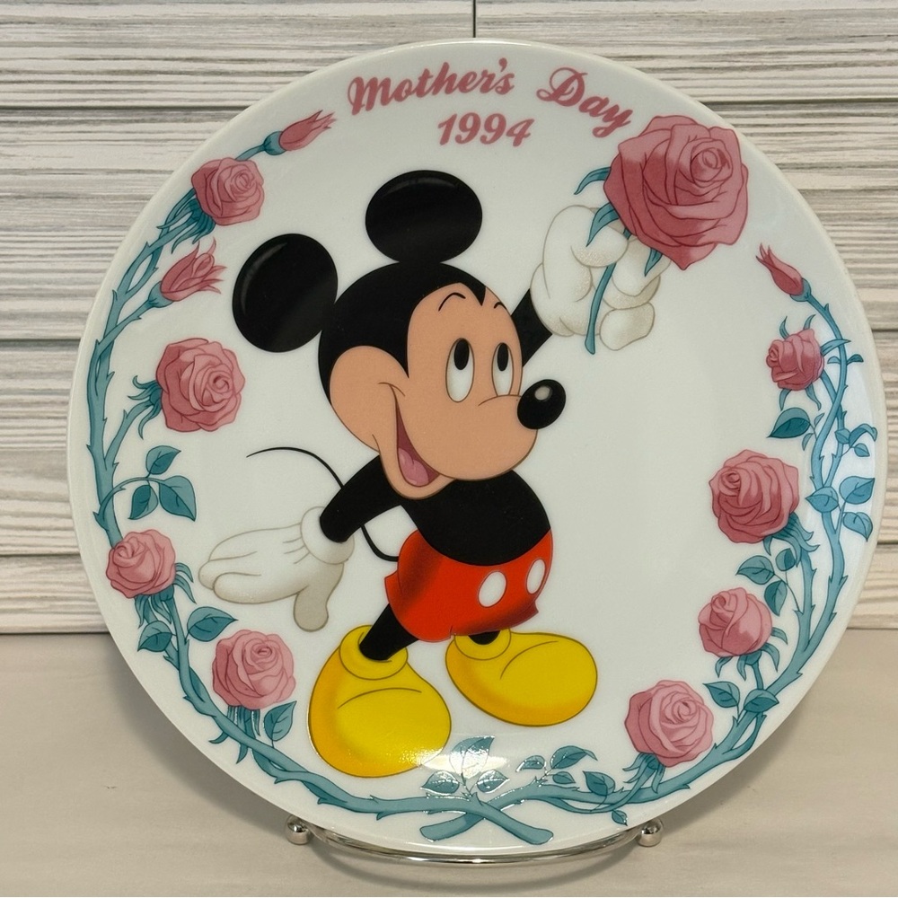 Vintage 1994 Disney Grolier Collectables Mothers Day Rose Mickey Mouse Plate